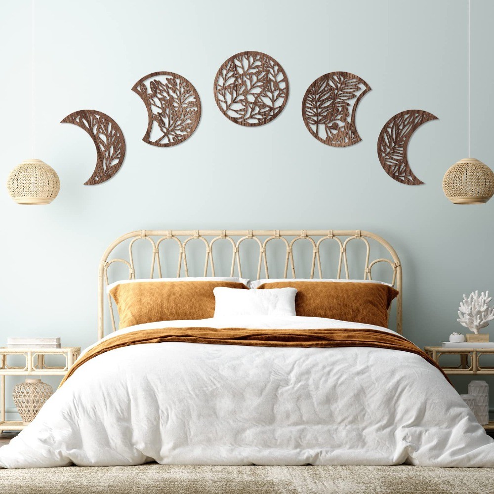 Décoration murale Phases de Lune en Bois – 5 Pièces