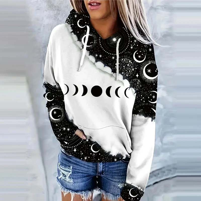 Sweat à Capuche Phases de Lune – Ciel Étoilé Noir & Blanc