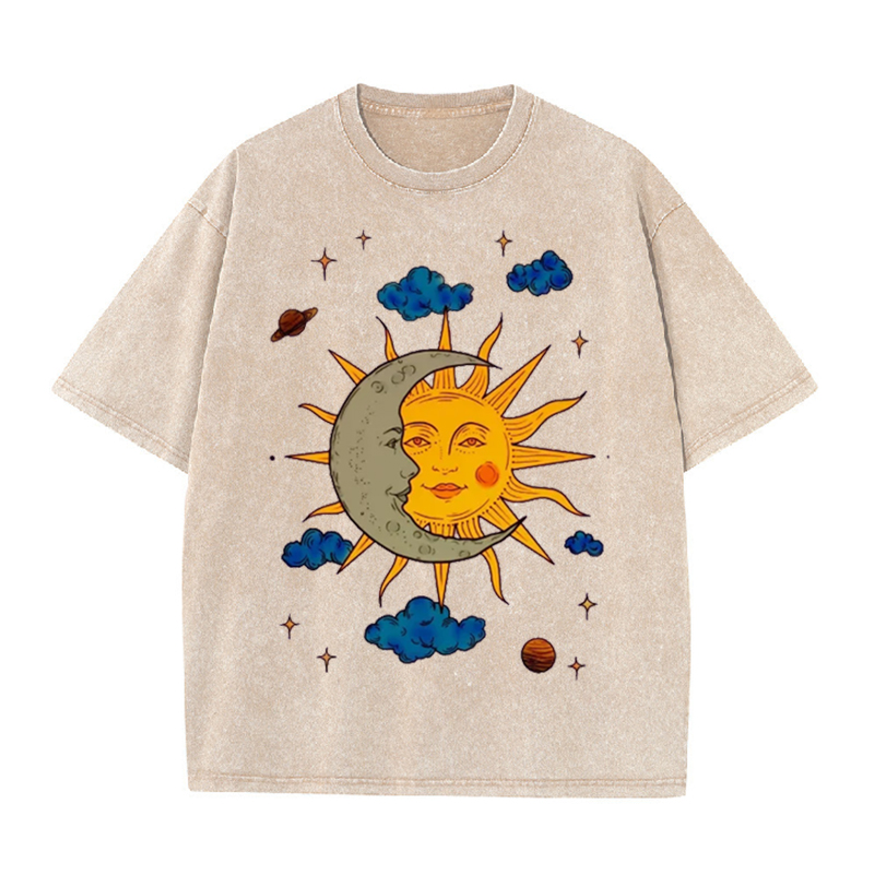 T-shirt Soleil & Lune – Motif Vintage Céleste