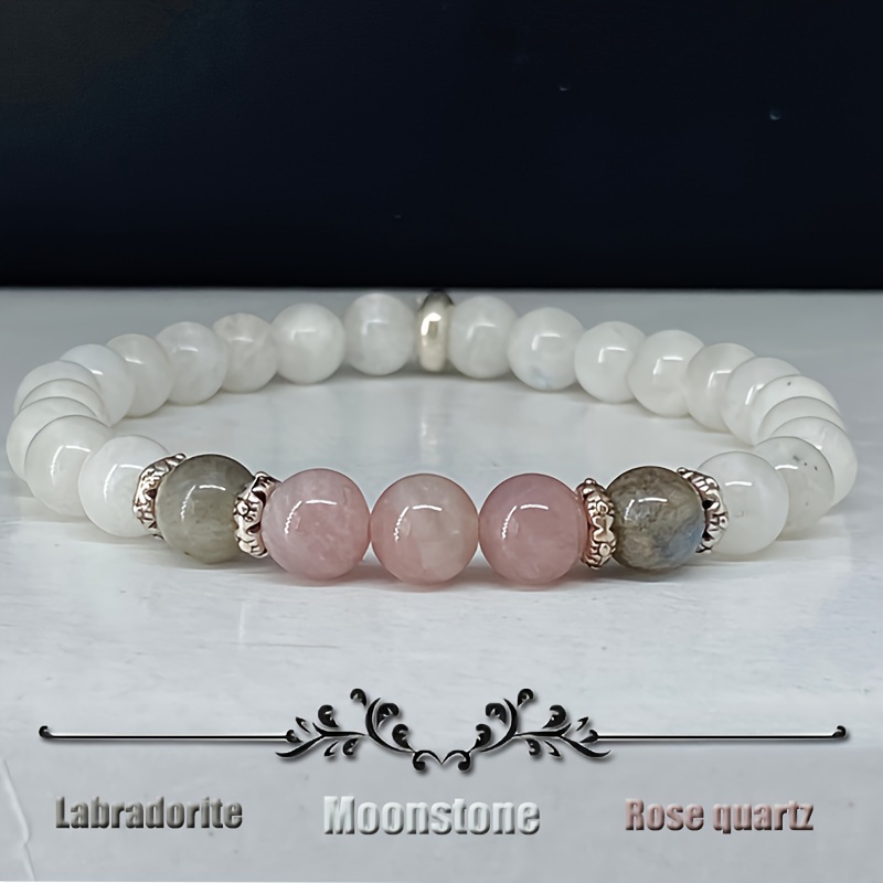 Bracelet Pierres de Lune - Palette minerale blanche, rose et bleue