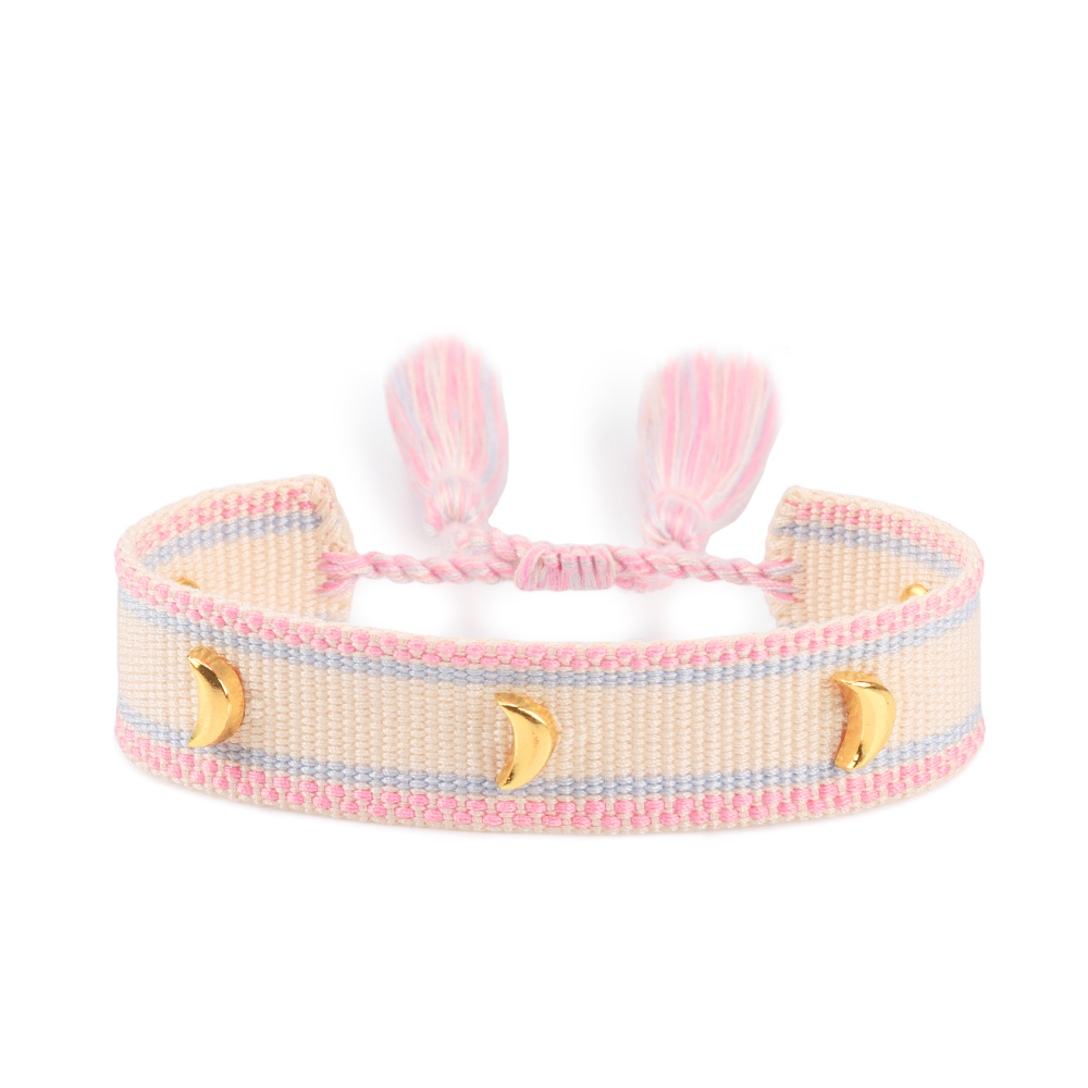 Bracelet Tissé Trois Croissants – Lune Dorée & Pastels