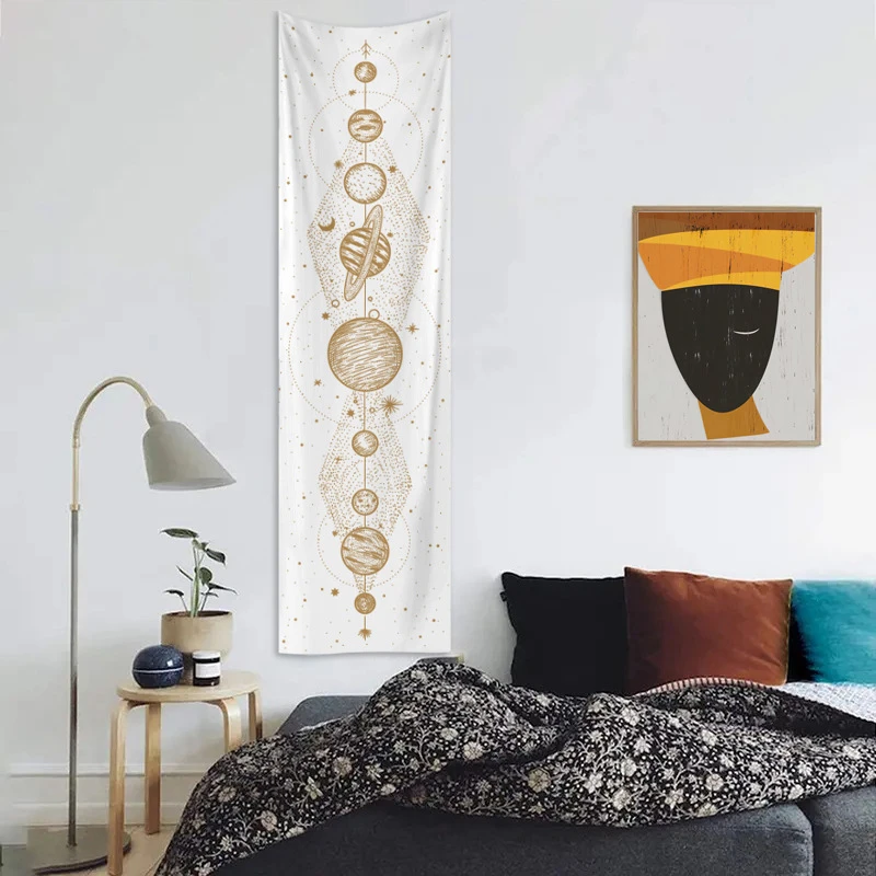 Tenture verticale système solaire – Planètes dorées sur fond blanc