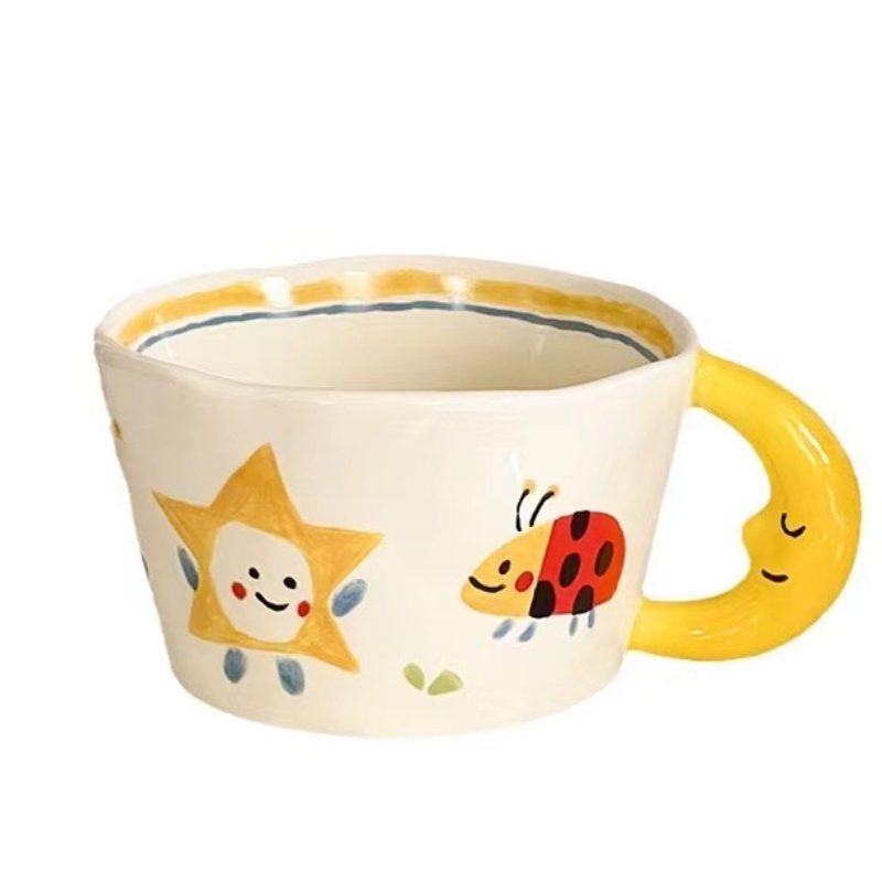 Mug Lune Souriante – Étoile Dorée & Coccinelle