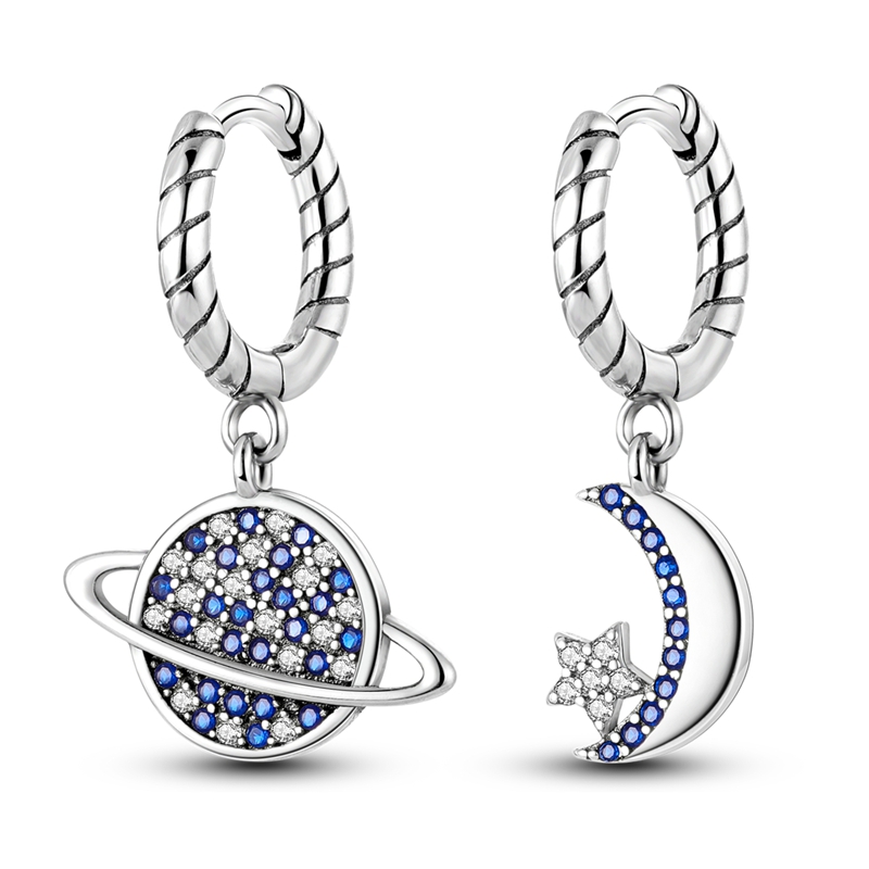 Boucles d’Oreilles Planète & Croissant – Constellation Bleue