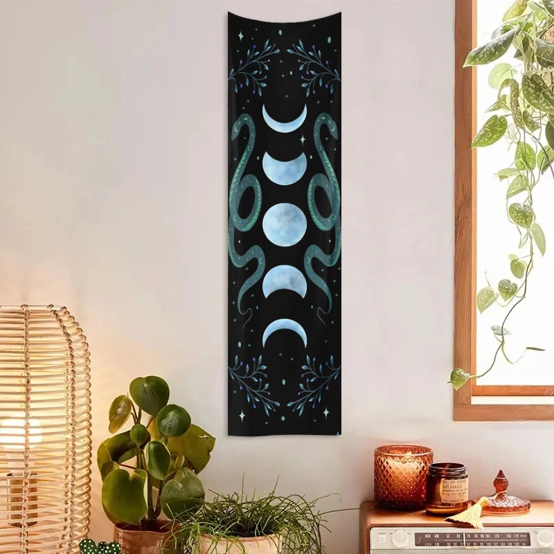 Tenture mystique lune et serpent – Motif bleu nuit