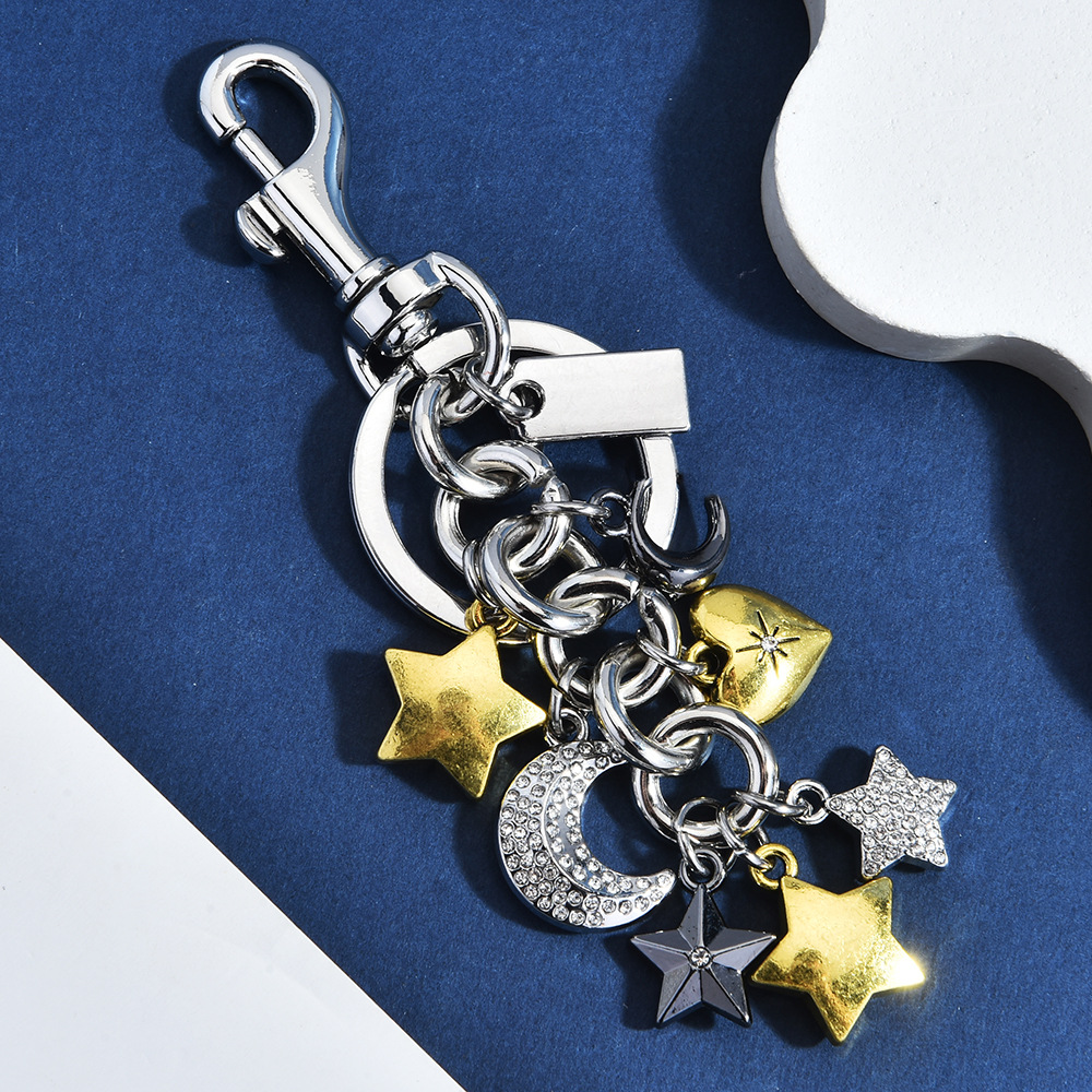 Porte-Clés Céleste Multi-Breloques – Croissant & Étoiles