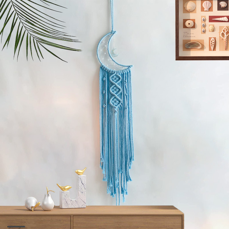 Attrape-rêves lune bleu – Macramé céleste fait main