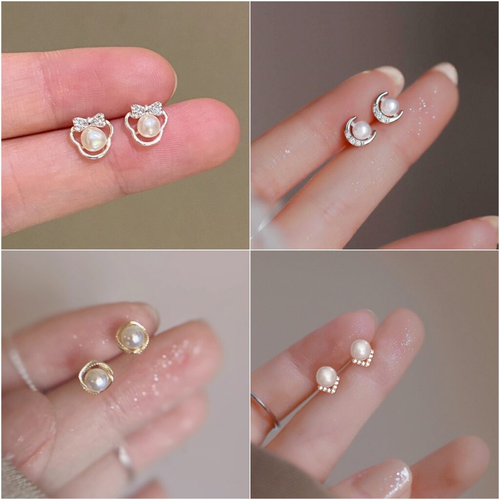 Puces oreilles lune et perle - bijou celeste