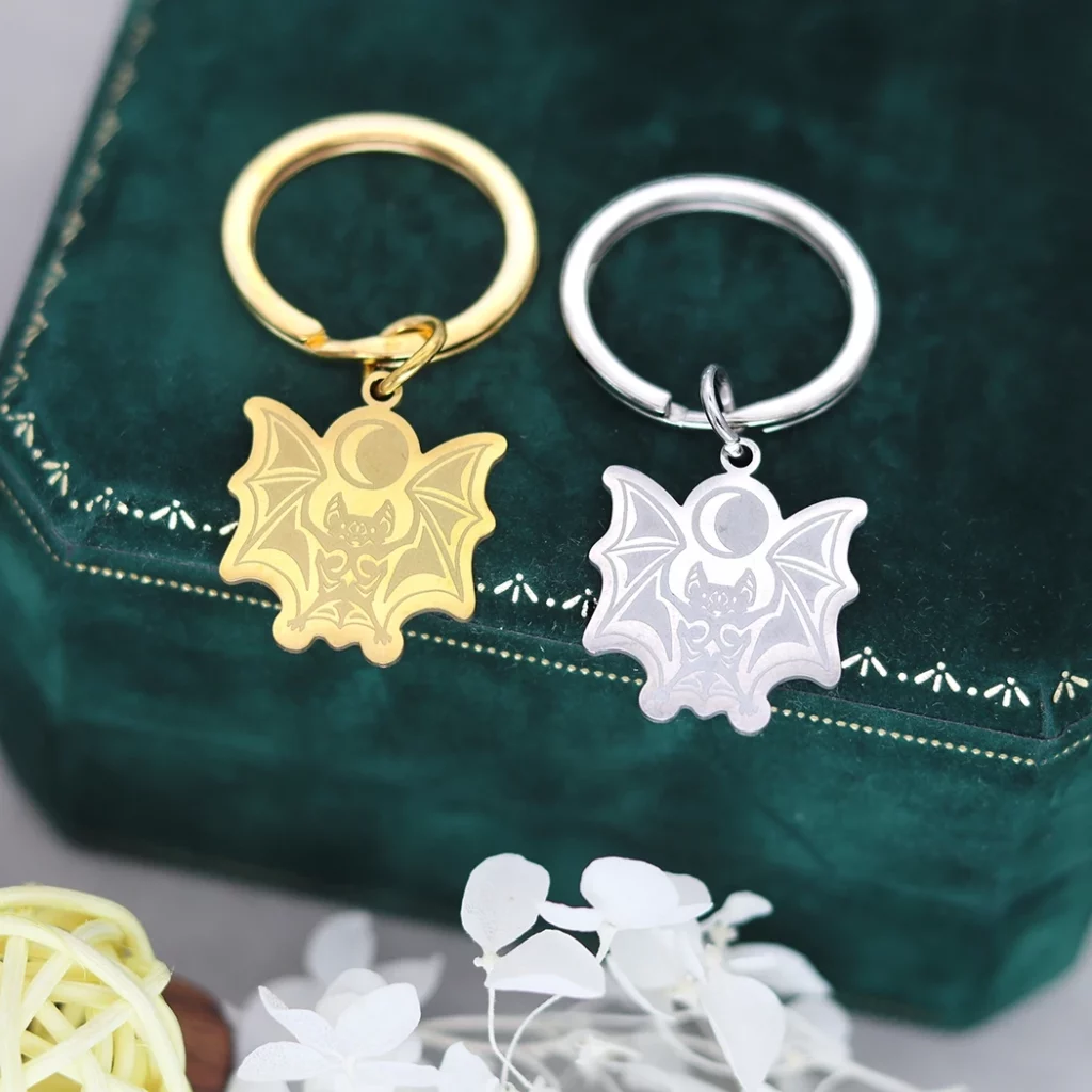 Étiquette de téléphone chauve-souris argentée – pendentif lune gothique