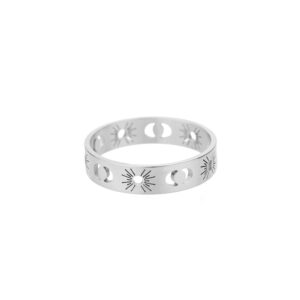 Bague Phases de Lune Argentée – Frise Soleil & Croissants