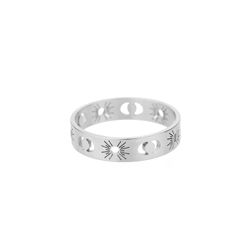 Bague Phases de Lune Argentée – Frise Soleil & Croissants