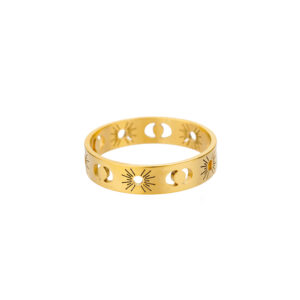 Bague Phases de Lune Dorée – Frise Soleil & Croissants