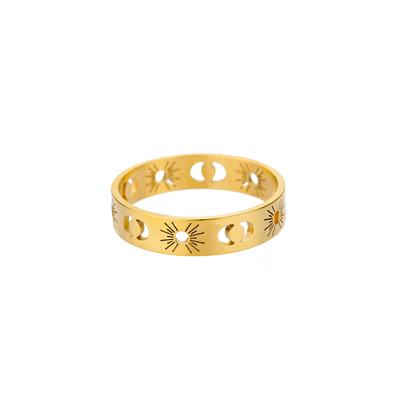 Bague Phases de Lune Dorée – Frise Soleil & Croissants