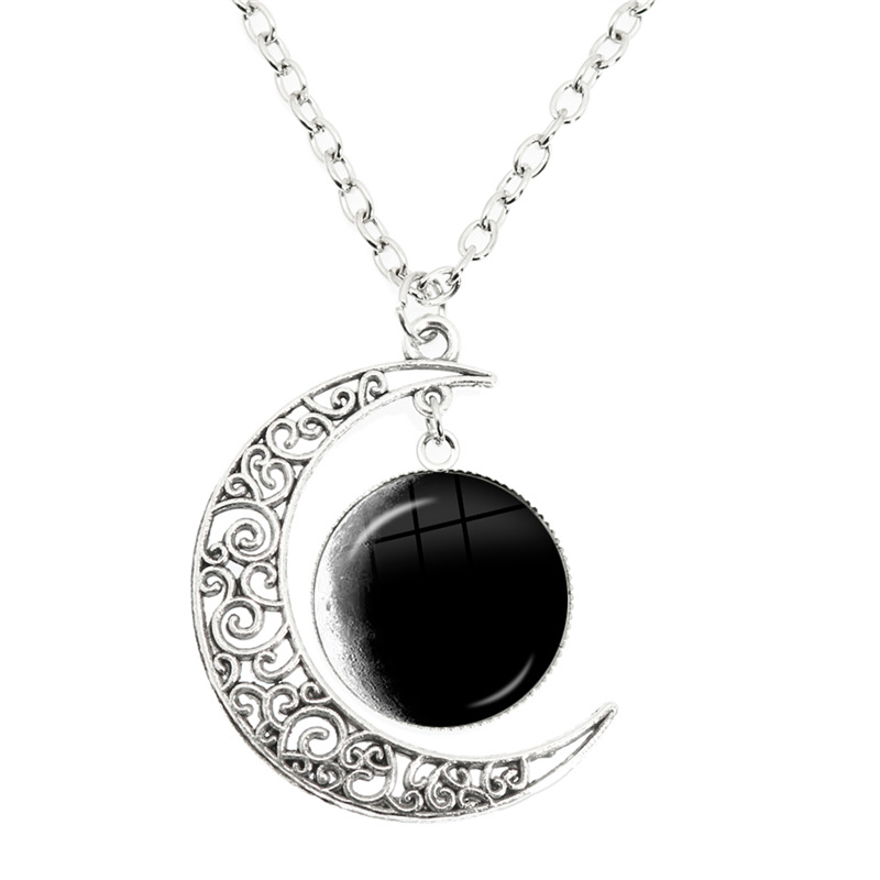 Collier Lune Croissant Decroissant - Dome Verre