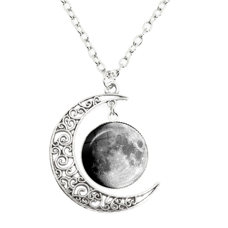 Collier Lune Phase Gibbeuse Croissante - Dome Verre